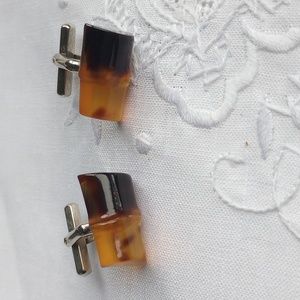 Cufflinks tortoiseshell Lucite on Silver Tone, Bamboo